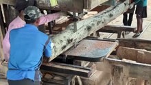 Sawing 2x20 boards for house building materials with a sawmill machine
