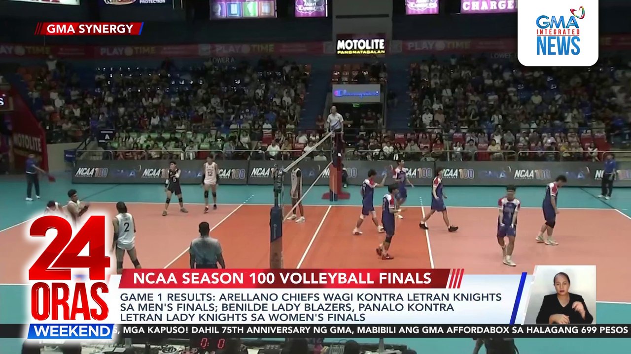 NCAA 100 Volleyball Finals Game 1: Arellano Chiefs wagi kontra Letran Knights sa Men's; Benilde Lady Blazers, panalo kontra Letran Lady Knights sa Women's | 24 Oras Weekend