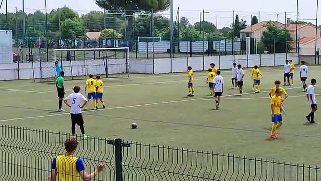 But des U15 B sir coup franc lors du dernier match du tournoi de Jacou Clapiera