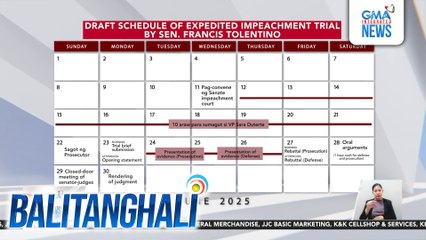Draft schedule ng impeachment trial ni VPSD mula June 11-30, iminungkahi ni Sen. Tolentino | Balitanghali