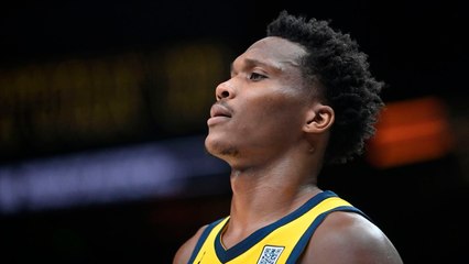 Benedict Mathurin reacciona a la derrota de los Pacers en el juego 2 de las Finales de la NBA 2025
