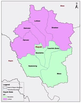 Map of Kayah State. Peta Negara Bagian Kayah. Kayah State Map. Map of State of Kayah. State of Kayah Map. Carte de l'État de Kayah. ကယားပြည်နယ်မြေပုံ. Mapa do estado de Kayah. Mapa del estado de Kayah. Kaart van de staat Kayah. Mappa dello stato di Kayah