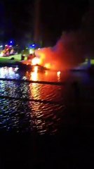 Arson on house boat in Peterborough's River Nene (video from Adrian Walker)