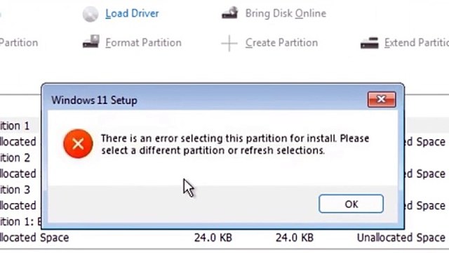 How to Fix There is an error selecting this partition for install | Windows 11 24H2 Setup Error Fix