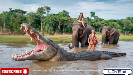 "Crocodile vs Elephant vs Beautiful Woman: Survival Battle in the Wild Jungle!"