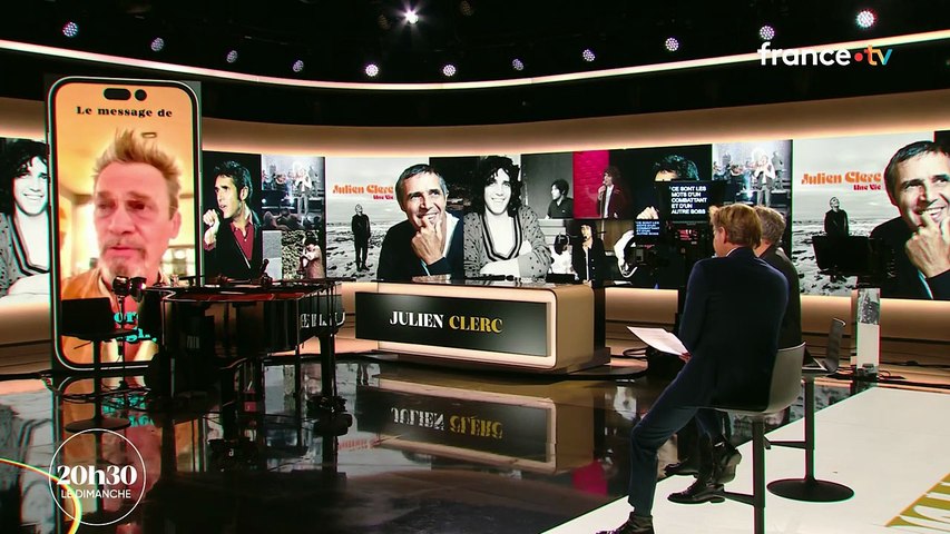 Florent Pagny adresse un message à son ami de longue date Julien Clerc sur  le plateau de l'émission 20h30 le dimanche, diffusée le dimanche 8 juin  2025 sur France 2.Crédit : 20h30 le dimanche/France ...