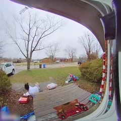 Woman Slips on Wet Porch