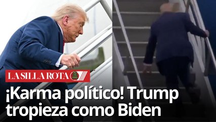 Trump tropieza al subir al Air Force One y lo comparan con Biden