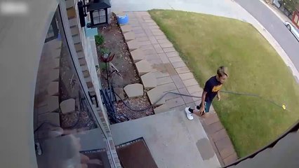 Mom Scares Son at Front Door