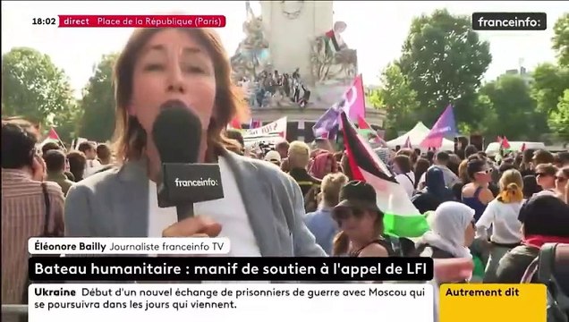 Manif pro-palestinienne de LFI à Paris : Les images de la journaliste Eléonore Bailly de France Info, violemment agressée en plein direct hier soir, par un manifestant aux cris de fachos