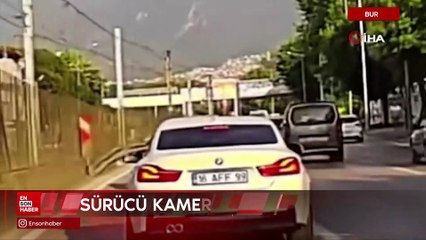 Bursa'da makas atarak trafiği tehlikeye atan sürücü görüntülendi