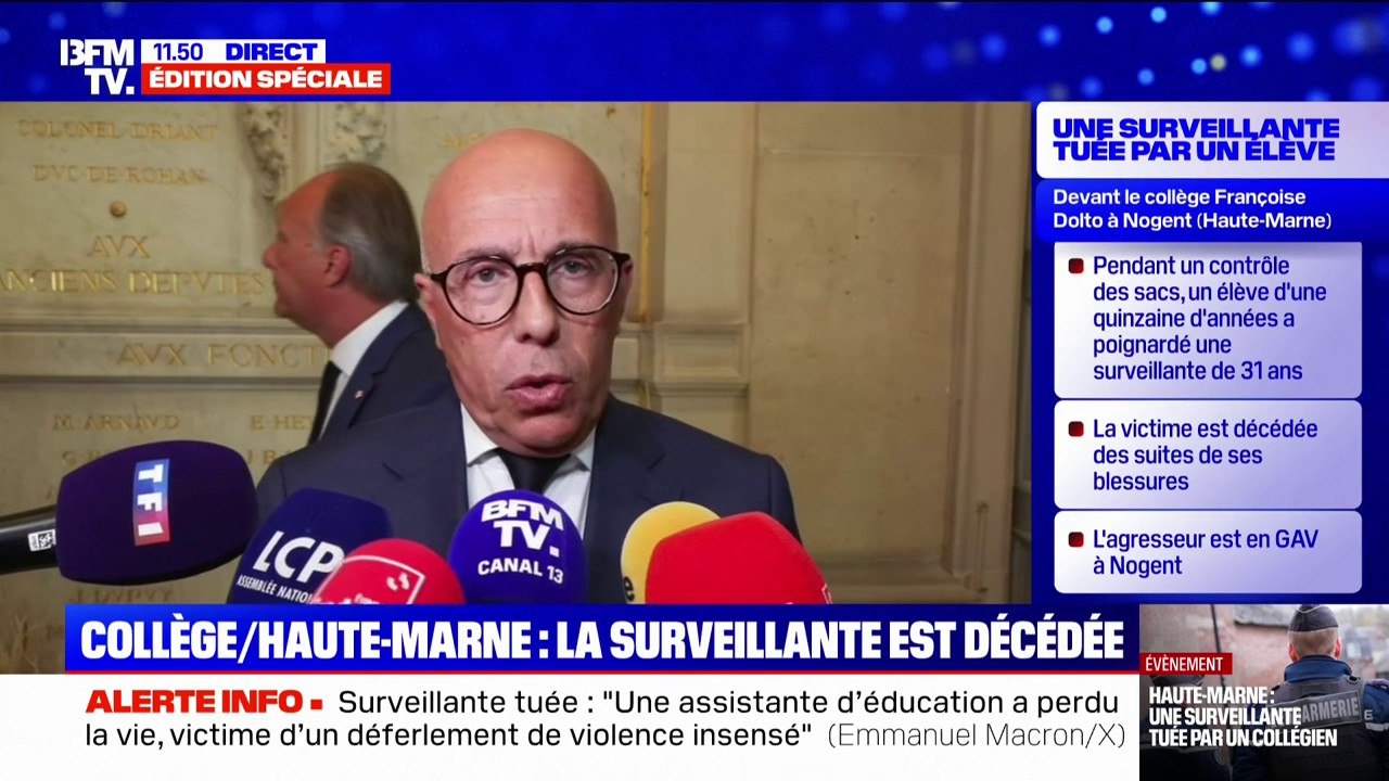 Surveillante tuée: "C'est extrêmement choquant que dans l'école de la République, des crimes, des assassinats puissent se dérouler", déplore Éric Ciotti