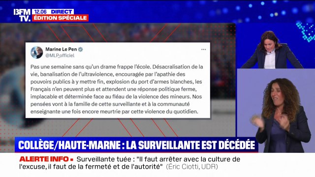 Surveillante tuée à Nogent: Marine Le Pen critique l'apathie des pouvoirs publics à mettre fin à l'ultraviolence