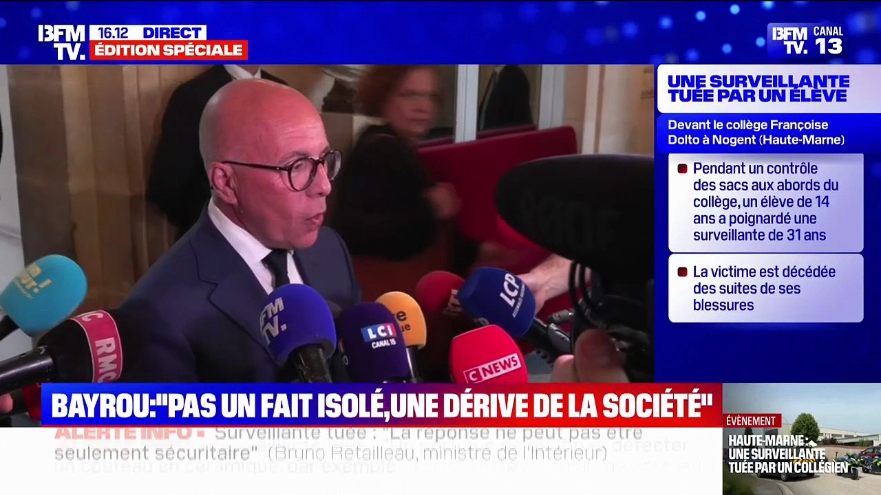 Surveillante tuée - Eric Ciotti pointe du doigt la responsabilité des parents "qui doit être réaffirmée et réinstallée! Ce ne sont pas simplement les portiques qui vont éliminer des armes!"