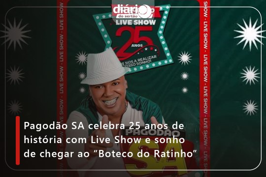 Pagodão SA celebra 25 anos de história com Live Show e sonho de chegar ao “Boteco do Ratinho”