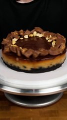 Making Creamy peanut butter chocolate cheesacake.