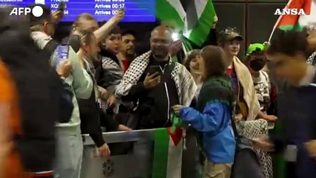 Greta Thunberg in Svezia, cori e bandiere all'aeroporto di Stoccolma