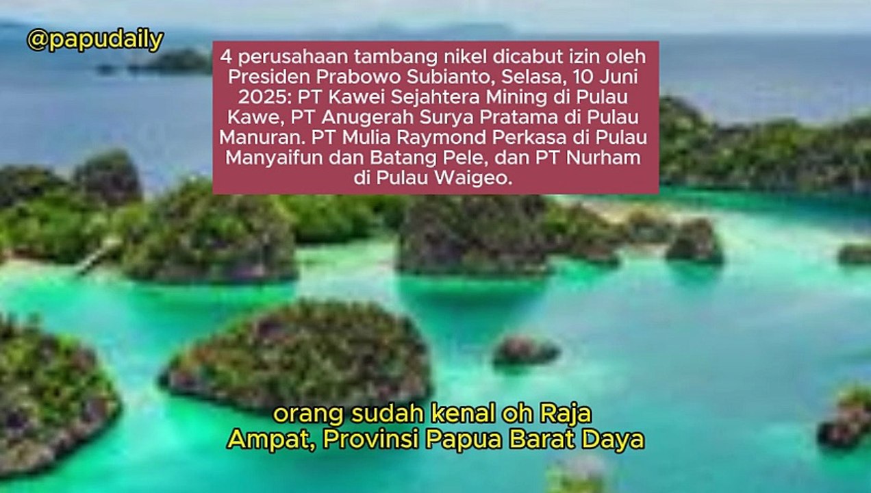 Uskup Timika, Mgr Bernardus Bofitwos Baru OSA, pertanyakan PT Gag Nikel diistimewakan,  hanya cabut izin PT Kawei Sejahtera Mining, PT Anugerah Surya Pratama, PT Mulia Raymond Perkasa, PT Nurham di Taman Nasional Raja Ampat, Provinsi Papua Barat Daya