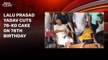 Watch: Lalu Yadav cuts humongous cake of laddoos with sword on 78th birthday