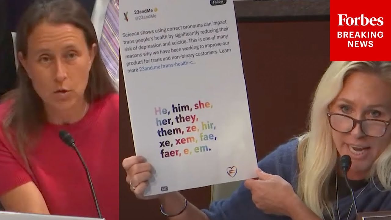 Marjorie Taylor Greene Confronts 23andMe Founder With Pronouns Chart From Her Organization's Website