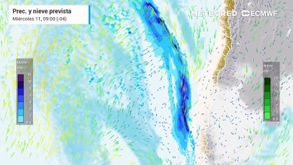 Pronóstico Miercoles 11: Precipitación y nieve prevista para Chile central