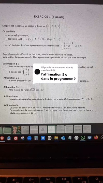 Correction du Sujet Bac de Maths Asie Jour 1 2025 tombé le 11/06/25#bac #bac2025 #corrige #correction #geometrie #sphere #droite