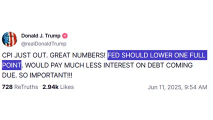 트럼프 "소비자 물가 상황 좋아...금리 1%p 내려야" / YTN