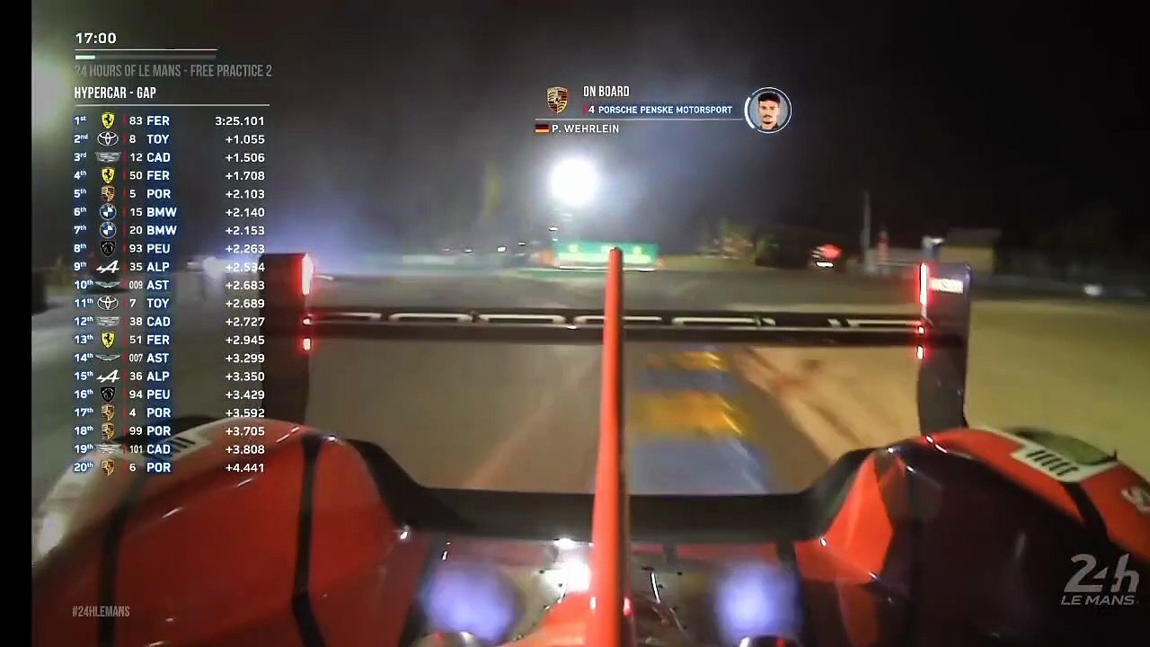24H Mans 2025 FP2 Wehrlein Fire Exhaust Night Onboard