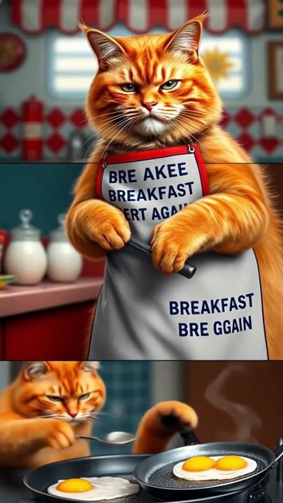 Cat Makes a Big American Breakfast