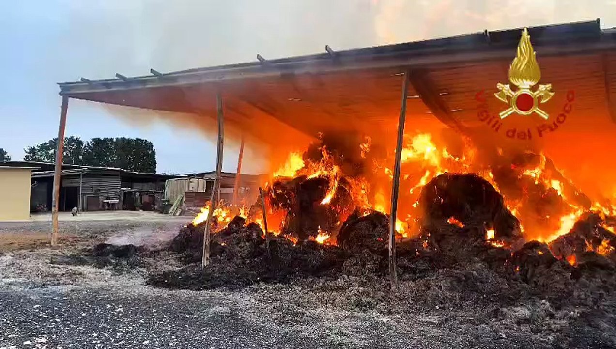 Incendio doloso nell'azienda agricola: le immagini del rogo