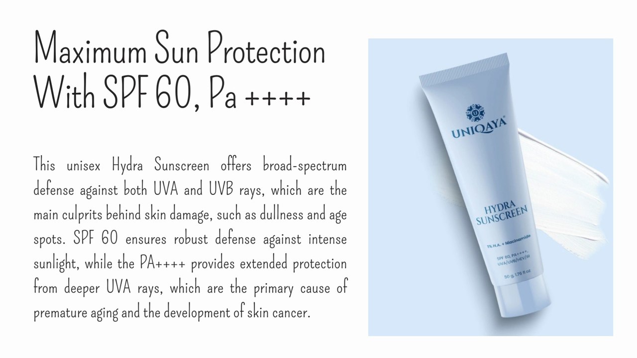 Uniqaya Sunscreen with Hyaluronic Acid & Niacinamide – UV Defense & Glow