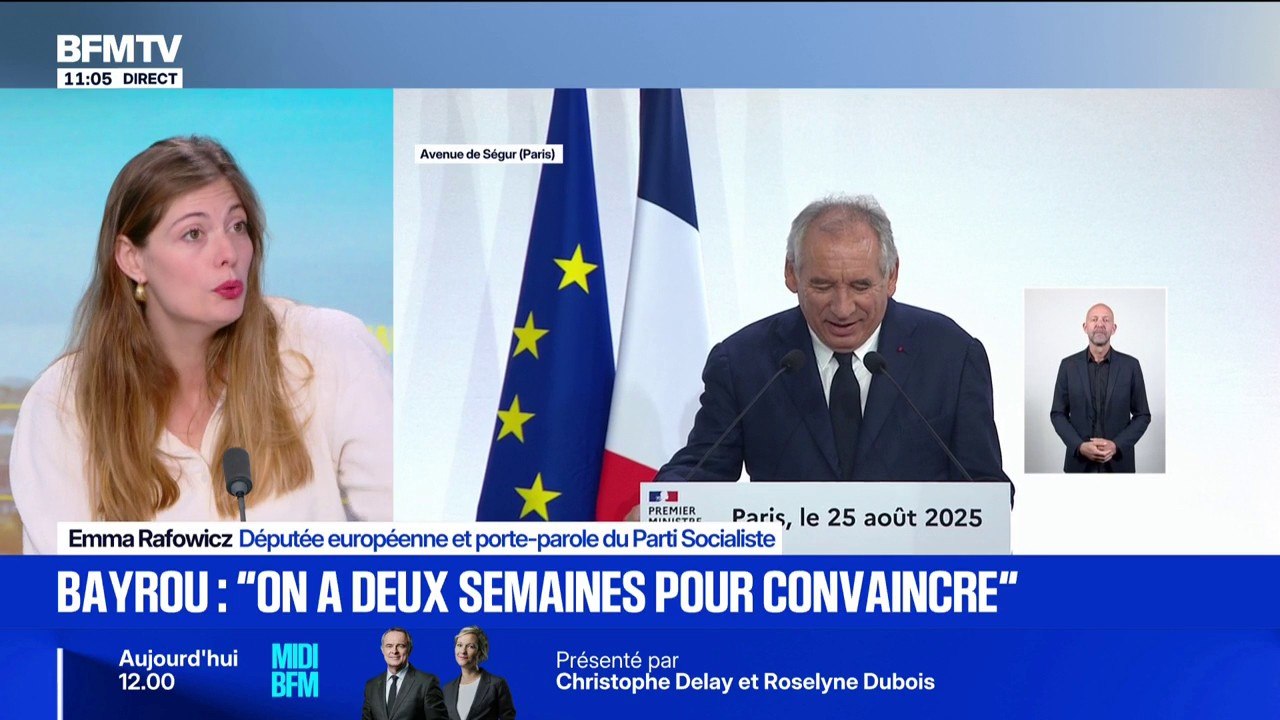 Vote de confiance: "Je crois qu'hier François Bayrou a présenté sa démission", affirme Emma Rafowicz (PS)