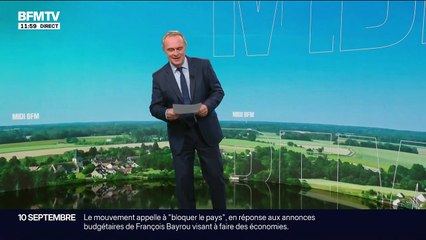 Regardez la première minute de "BFM Midi", la nouvelle émission de la mi-journée de BFMTV présentée par Christophe Delay et Roselyne Dubois