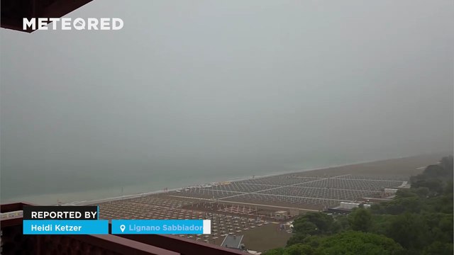 A lightning bolt struck a beach umbrella in Lignano Sabbiadoro, Italy! Fortunately, the area was empty due to the heavy rains