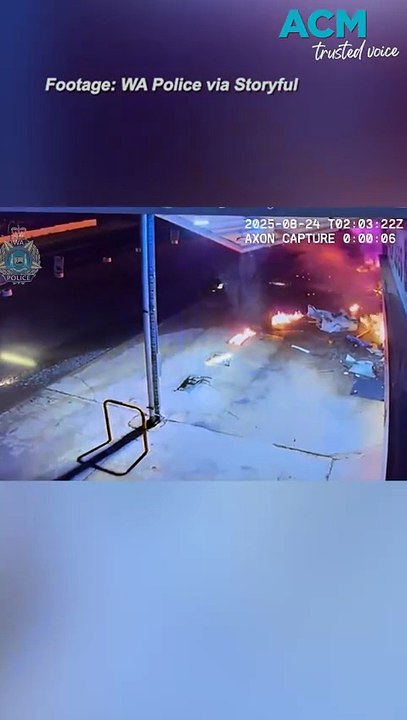 CCTV captures fiery moment an allegedly stolen car smashes into fuel pump at high speed