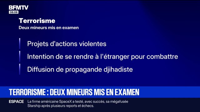 Terrorisme: deux mineurs mis en examen pour des projets d'actions violentes