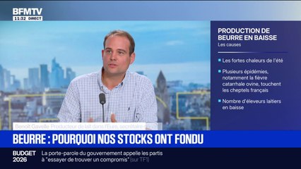 Production de beurre en baisse: "La hausse du prix du beurre est directement liée à la baisse de la production", affirme Benoît Gavelle, secrétaire général adjoint de l'Union des producteurs de lait