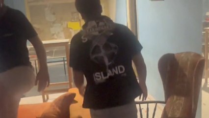 Bold leap from stool to table tennis table turns into a comical spectacle