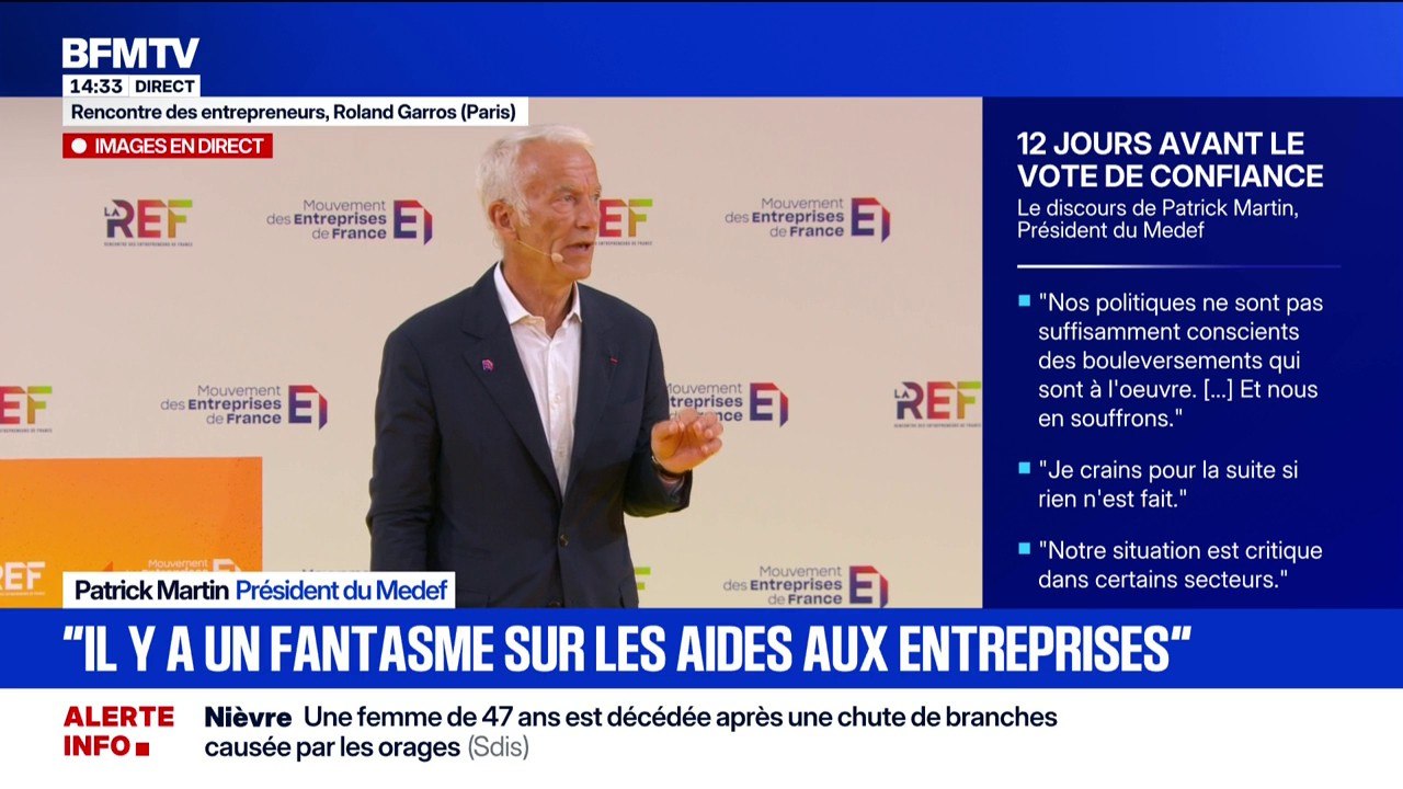 Patrons face à la crise: "Il y a un fantasme sur les aides aux entreprises" estime Patrick Martin, président du Medef