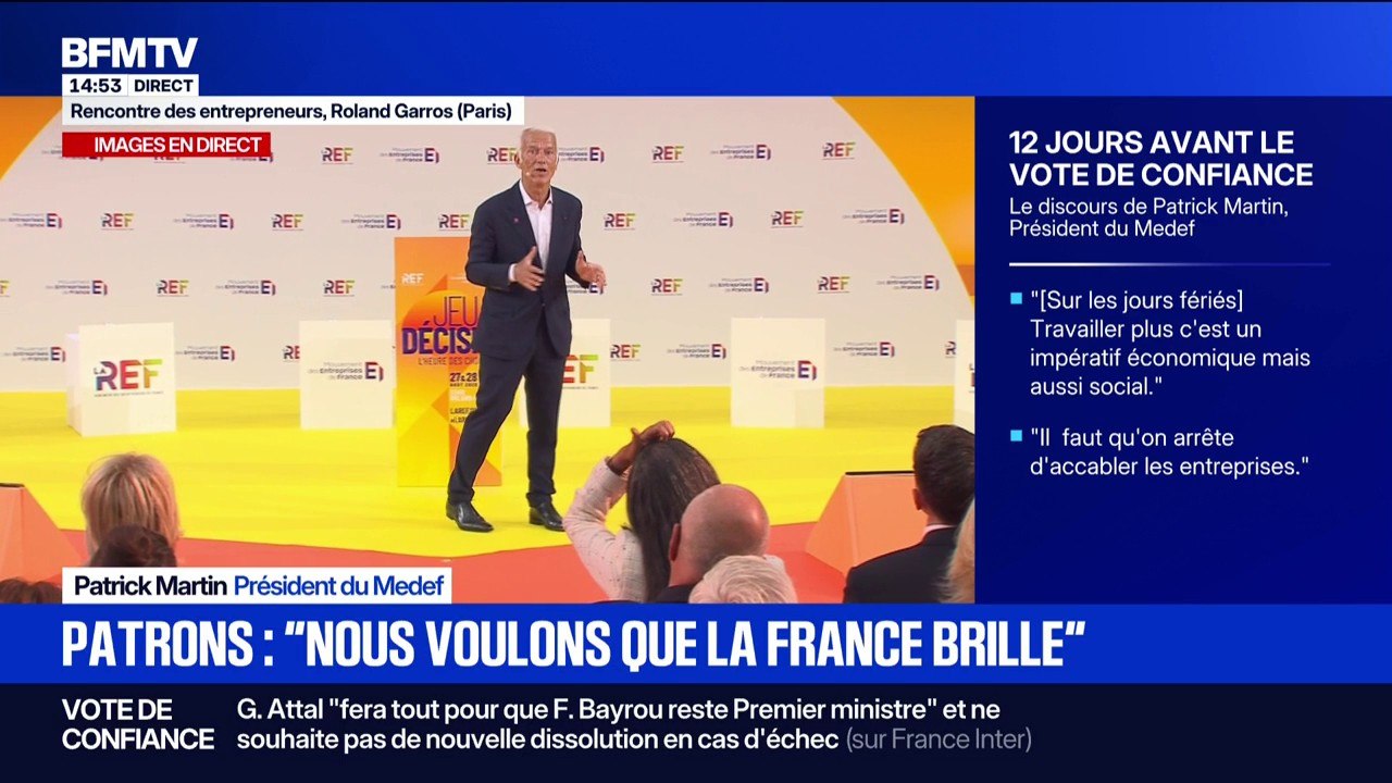 Patrick Martin (Medef): “Je nous fixe collectivement l’objectif de diminuer le taux de chômage des jeunes de moitié en cinq ans”
