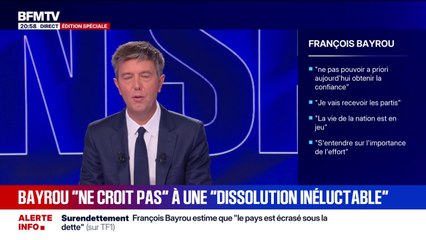 Crise politique: "Je suis prêt à discuter sauf sur l’effort qu’on doit faire pour que la France sorte sur surendettement", indique François Bayrou