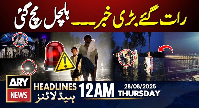 Horrific Flood Risk in sindh || ARY News 12 AM Prime Time Headlines || 28th AUG 2025