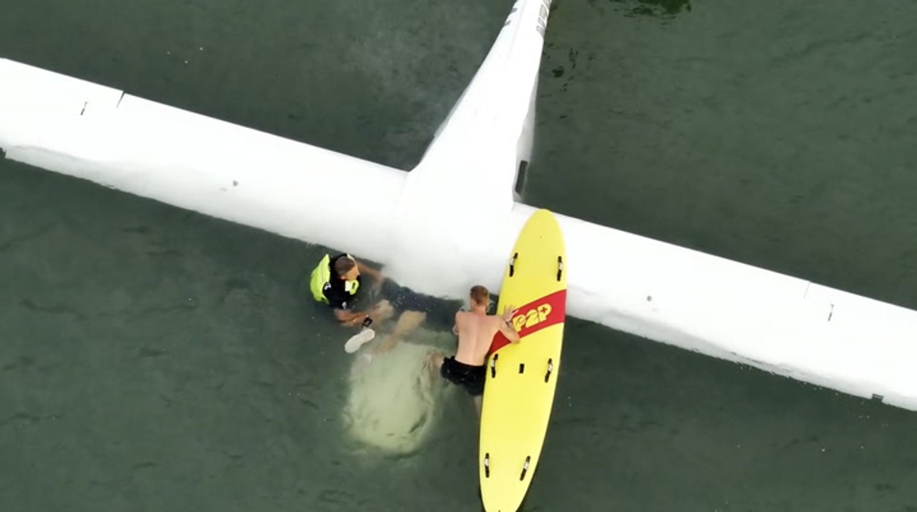 Pilot pulled from plane wreckage underwater in dramatic rescue