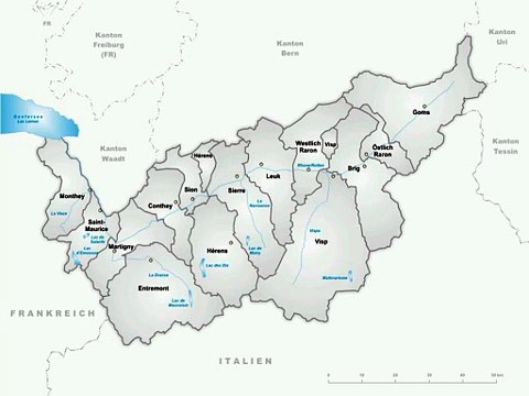 Map of Valais Canton. Peta Kanton Valais. Valais Canton Map. Map of Canton of Valais. Canton of Valais Map. Karte des Kantons Wallis. Carte du canton du Valais. Mappa del Canton Vallese. Mapa do Cantão de Valais. Mapa del cantón del Valais. ヴァレー州の地図