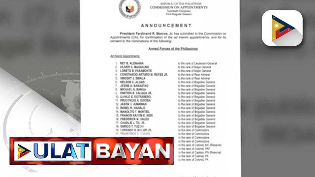 PBBM, isinumite sa Commission on Appointments para sa kumpirmasyon at consent ang ad interim appointment at nominasyon ng ilang opisyal ng AFP