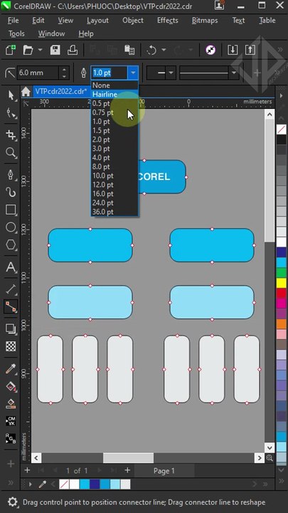 Using the connector tool to create an organization chart in CorelDRAW