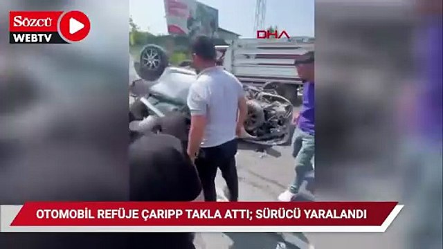 Arnavutköy'de otomobil refüje çarıpp takla attı; sürücü yaralandı