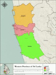 (Sri Lanka) Map of Western Province. Peta Provinsi Barat. Western Province Map. බටහිර පළාත් සිතියම. மேற்கு மாகாண வரைபடம். Carte de la province de l'Ouest. Mapa da Província Ocidental.Mapa de la Provincia Occidental. Harta provinciei de vest. 西部州の地図. 西部省地图