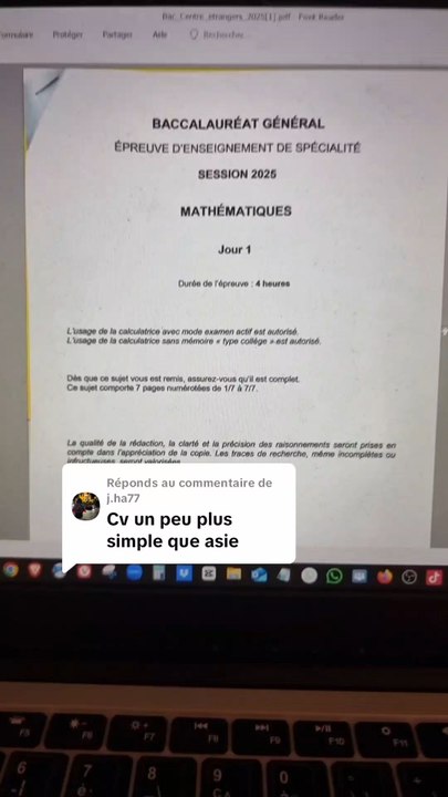 Analyse du Sujet Bac de Maths Centres Étrangers Jour 1 2025 tombé le 12/06/25#bac #bac2025 #terminale #spemaths