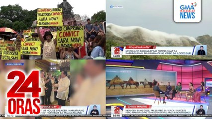 24 Oras: (Part 3) Pag-usad ng impeachment trial at pag-convict kay VP Duterte, panawagan ng mga militanteng grupo; Senate President at House Speaker, namataang nag-uusap sa Vin D' Honneur sa Malacañang; new gen Sang'gres, pressured sa "Enca"..., atbp.